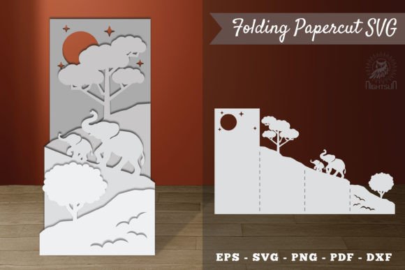 Charming Mom and Baby Elephant Folding Papercut