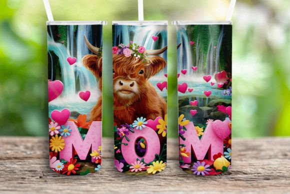 Mom Highland Cow Tumbler Wrap Png: A Charming Embroidery Design