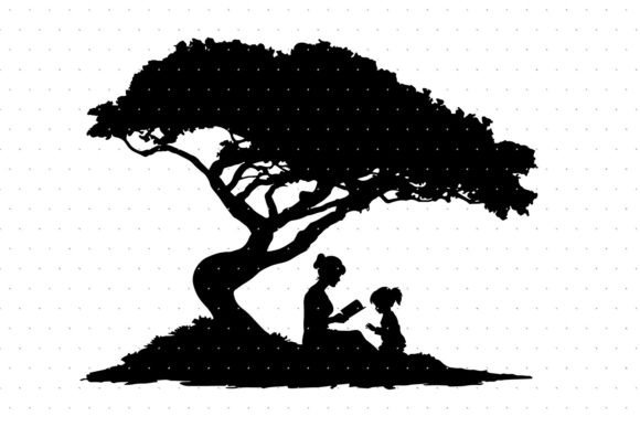 Mom Reads to Her Child Under a Tree SVG